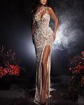 One Shoulder Pearl Crystal Rhinestone Sequined Dress