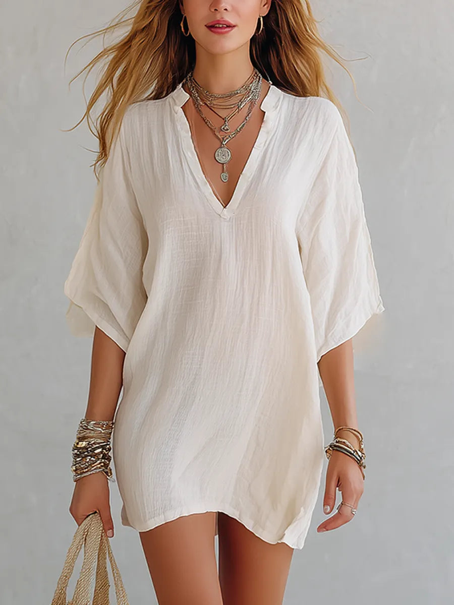 Ivory cotton and linen loose dress