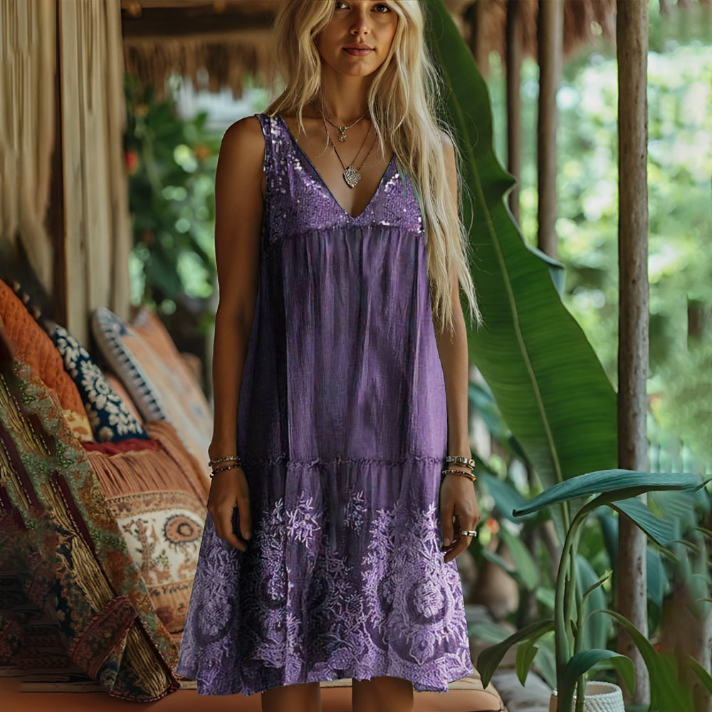 Lace Floral Patchwork Art Women's Linen Vest Dress