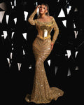 Morosa Gold Dress with Sequins and Metallic Leather