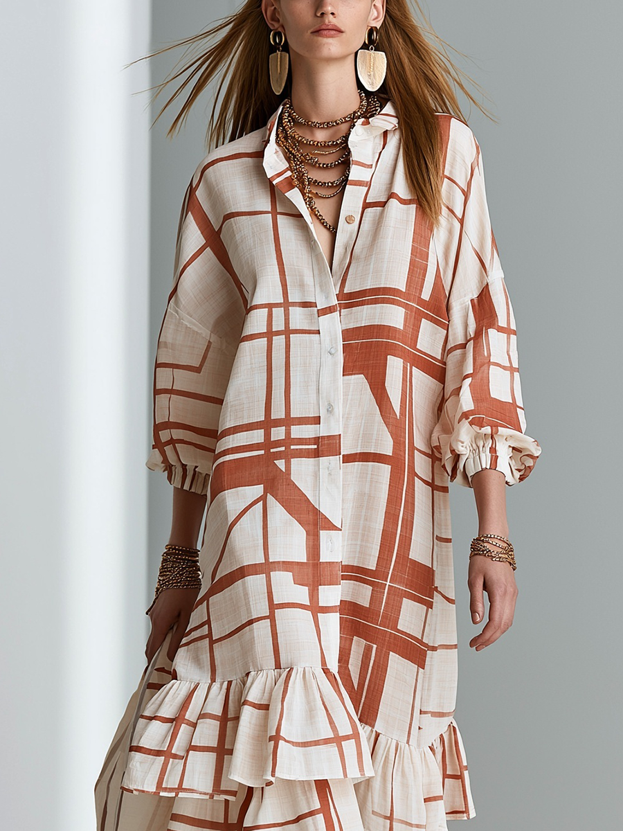Modern Bohemian Geometric Print Layered Maxi Dress