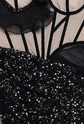 Strapless Ruffle Corset Sequin Maxi Dress Black