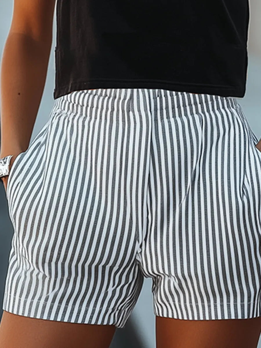 [24-hour shipping out]Loose Casual Everyday Printed Top Striped Shorts Set