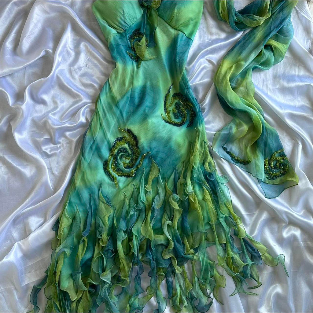 Women's Green and Brown Dress