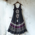 Bohemian Lace Floral Embroidery Art Linen Tank Dress