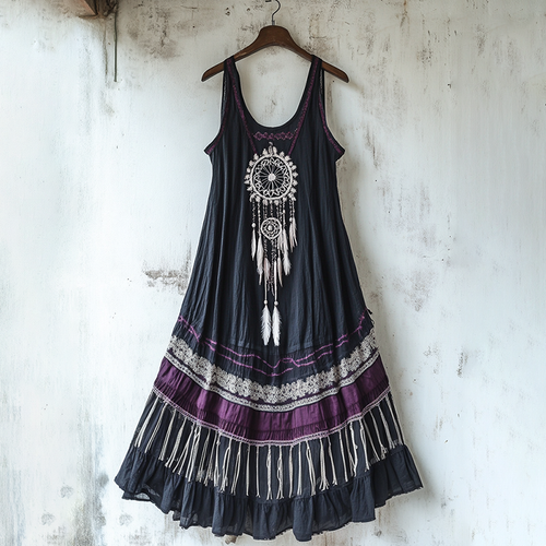 Bohemian Lace Floral Embroidery Art Linen Tank Dress