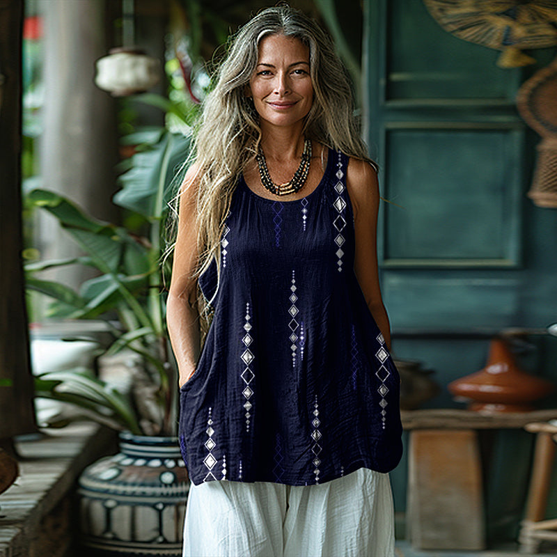 Vintage Tribal Geometry Sleeveless Tank Top