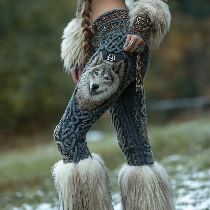 Viking Symbol & Wolf Celt Knot Chunky Cozy Leggings