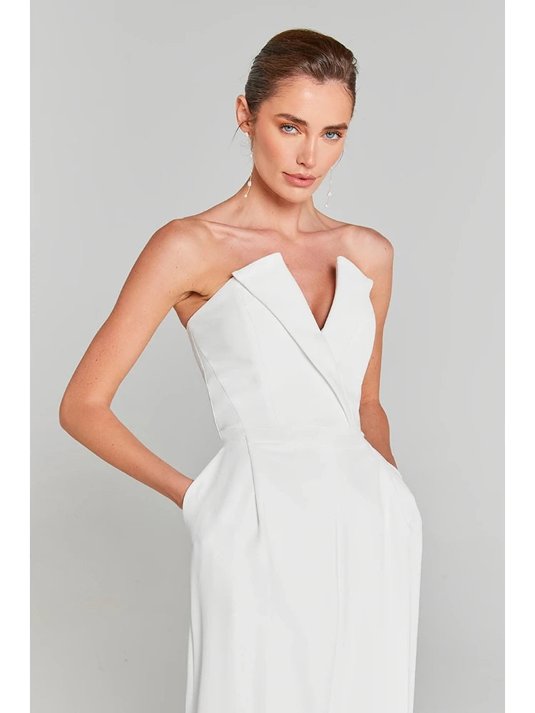 Trend4us Pearl Mesh Bodysuit and White Jumpsuit Set