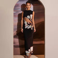 Azariah Black Floral Cut-Out Maxi Dress – Elegant Sleeveless Summer Gown with Statement Print
