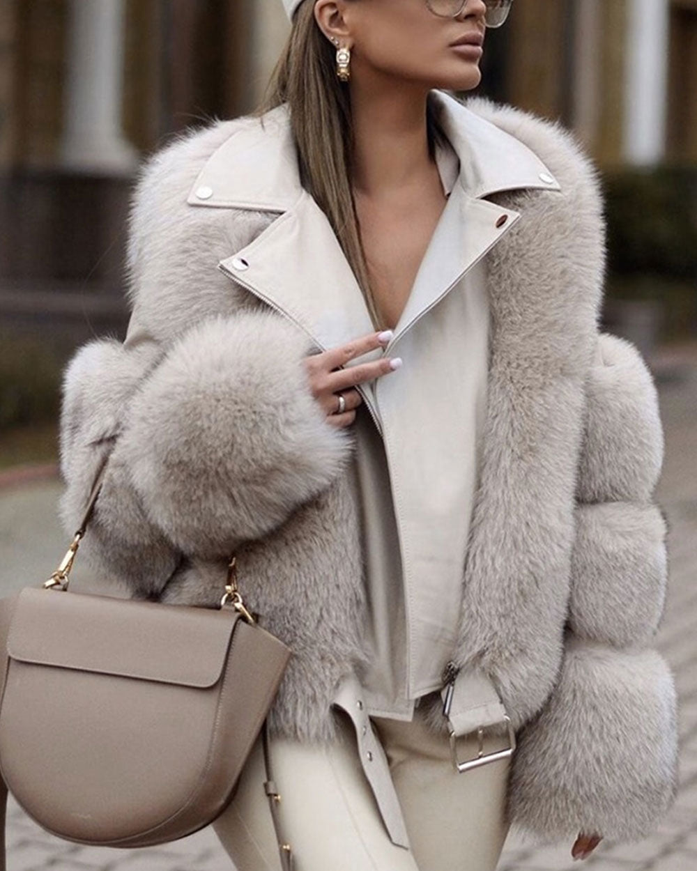 Women's winter warm long sleeves leather jacket