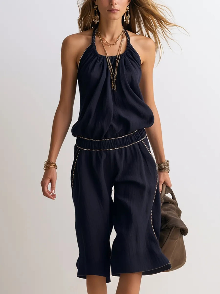 Bohemian Style Navy Blue Jumpsuit