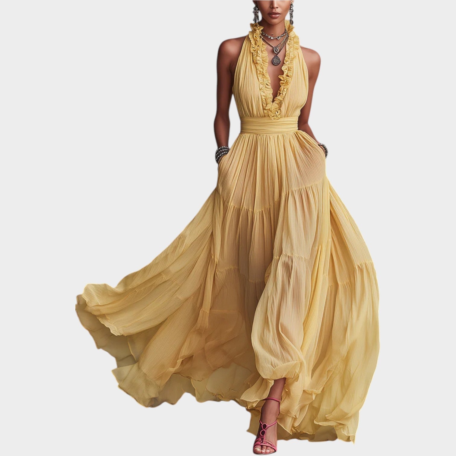 Ruffled Halter Maxi Dress
