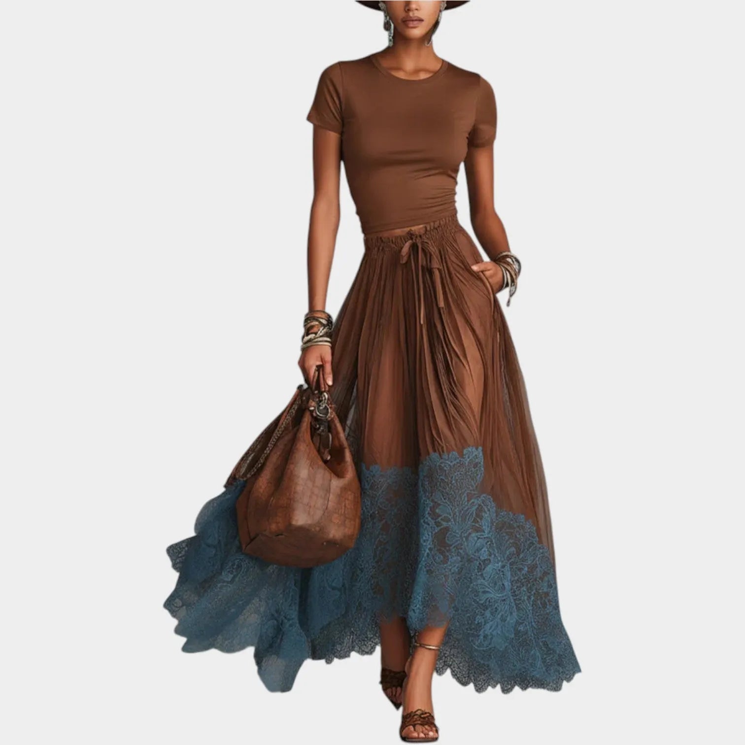 Boho Lace Detail Maxi Set