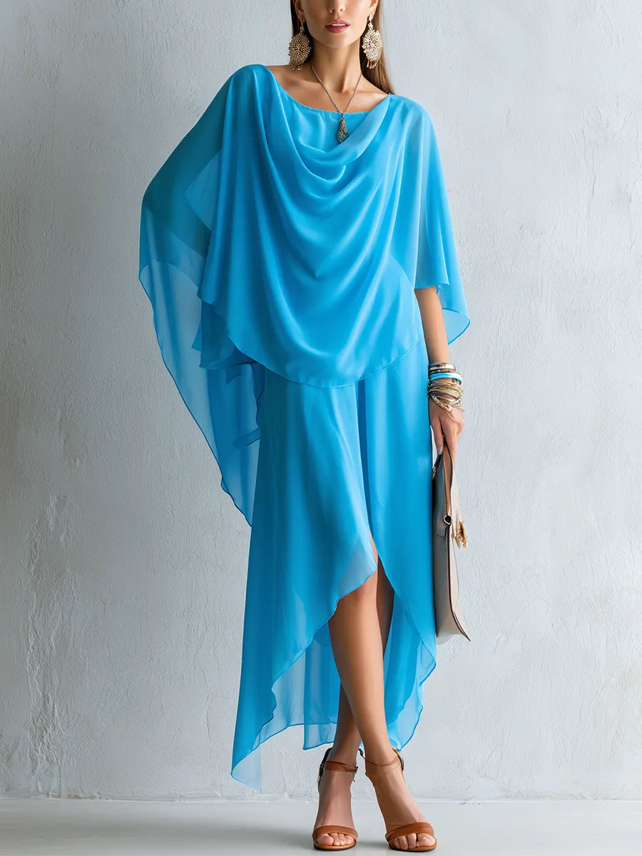 Bohemian Turquoise Draped Shawl Maxi Dress