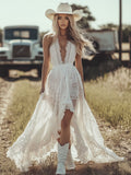 [24-hour shipping out]Western Retro White Lace Sleeveless Irregular Skirt Dress Maxi Dress