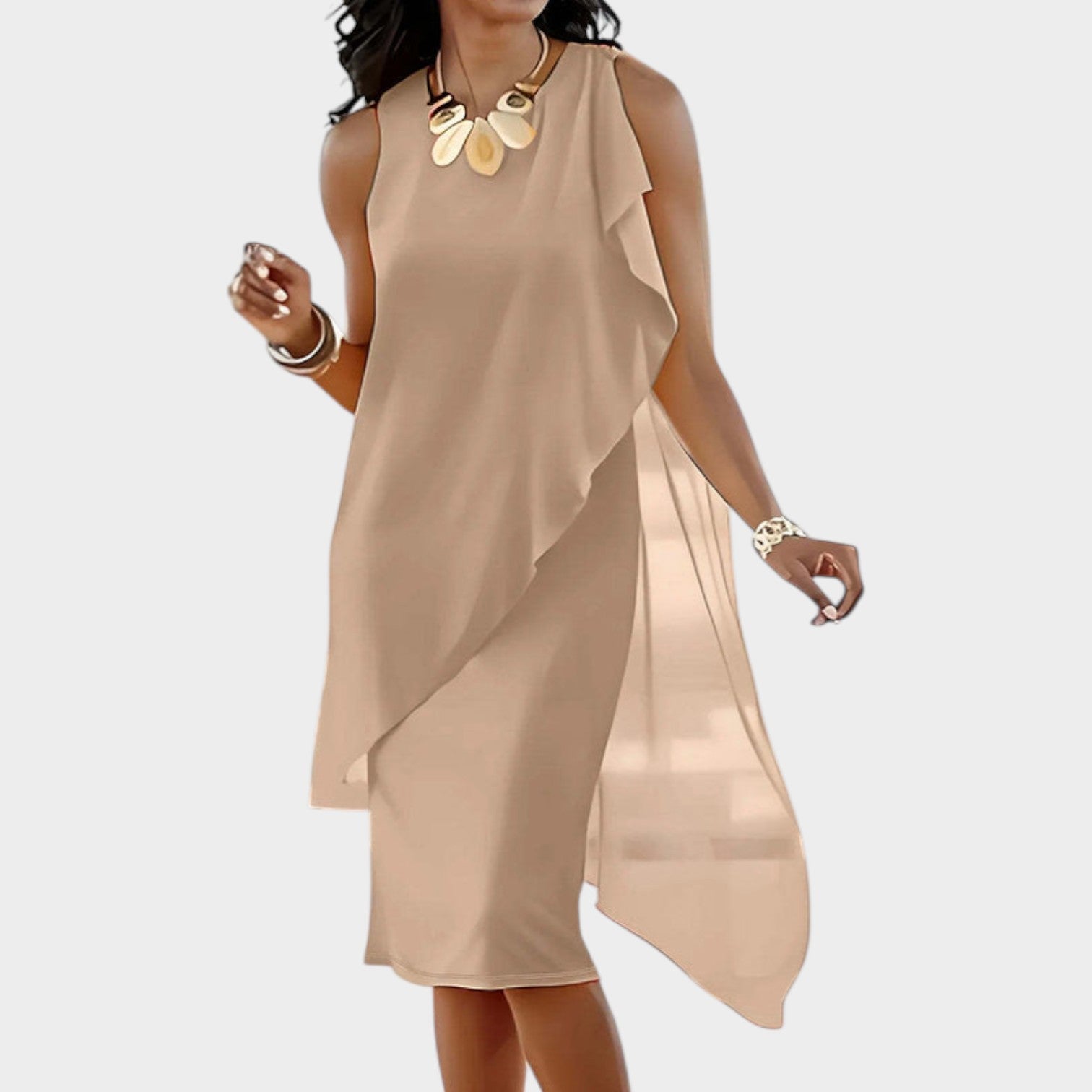 Asymmetrical Layered Chiffon Dress