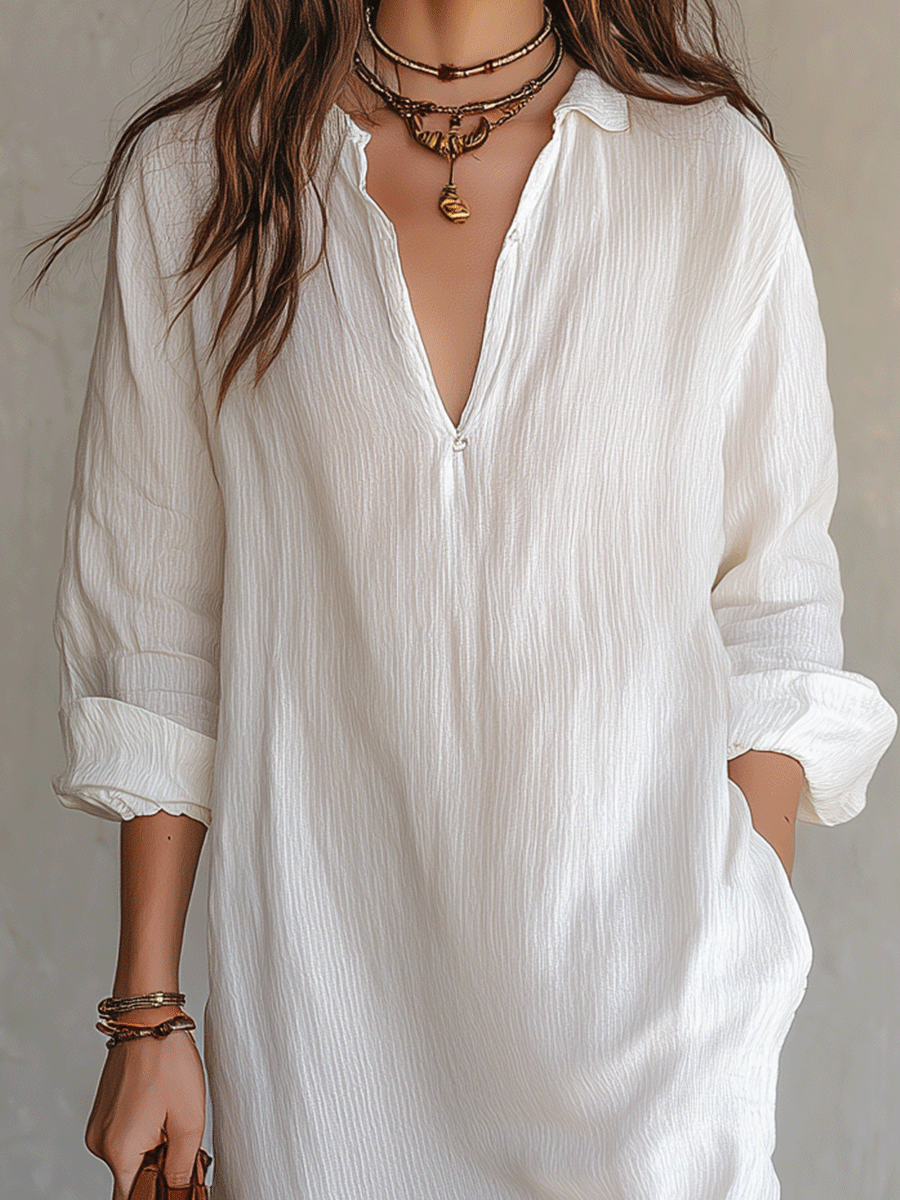 Boho Relaxed Day Quiet Nomad White Midi Dress