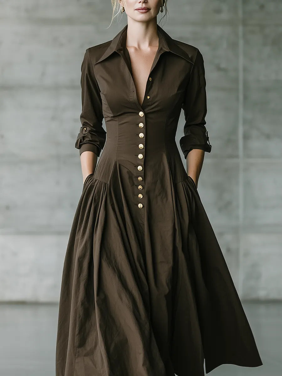 Vintage Luxe Button Front Fit And Flare Shirt Dress