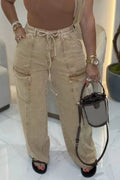 Women's Drawstring Wide-Leg Cargo Jeans