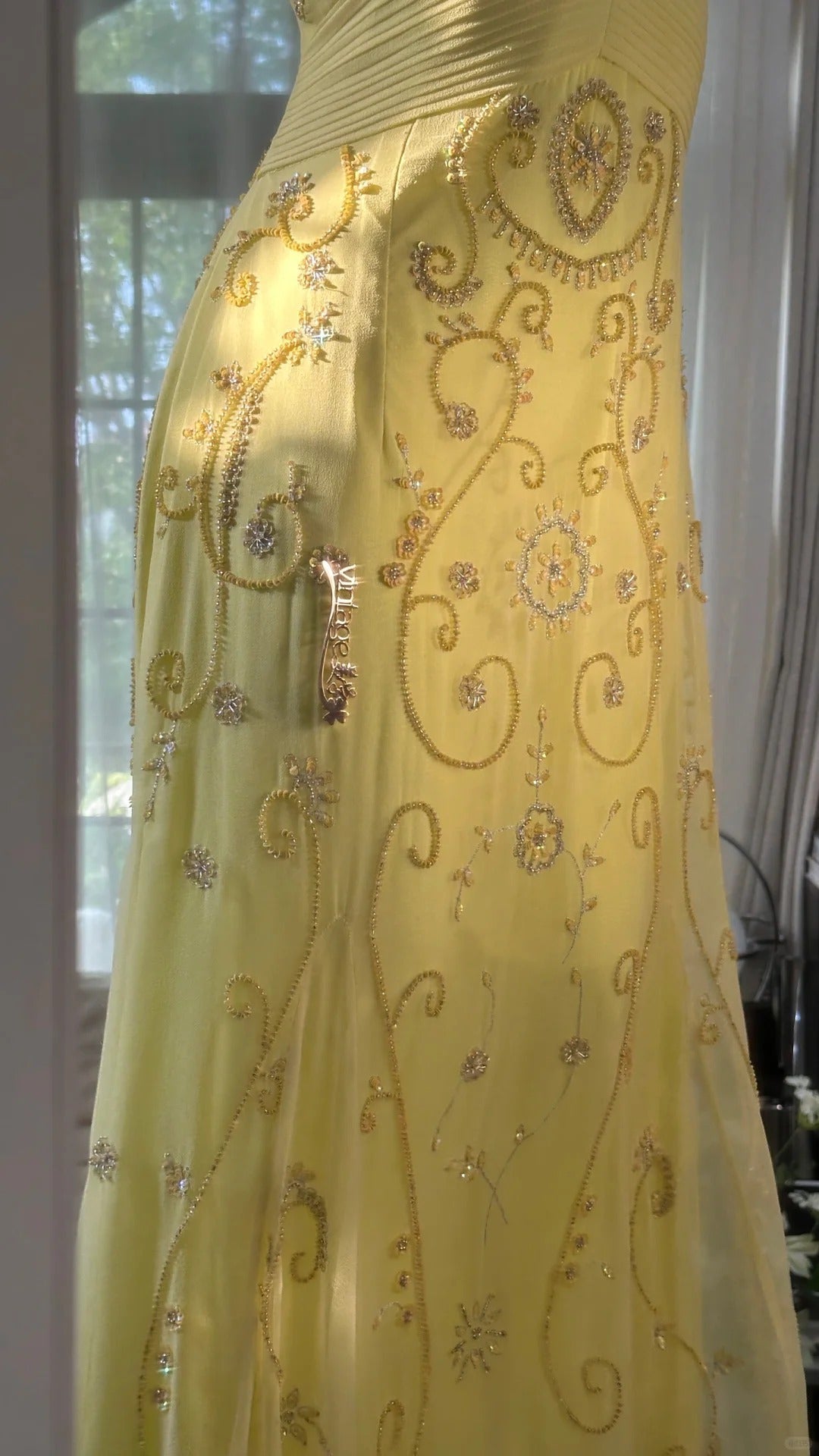 Yellow Gorgeous Exquisite Beaded Backless Spaetti Strap Long Chiffon Ball Gown Evening Dress Birthday/Holiday Party Dress Prom Dress 4063
