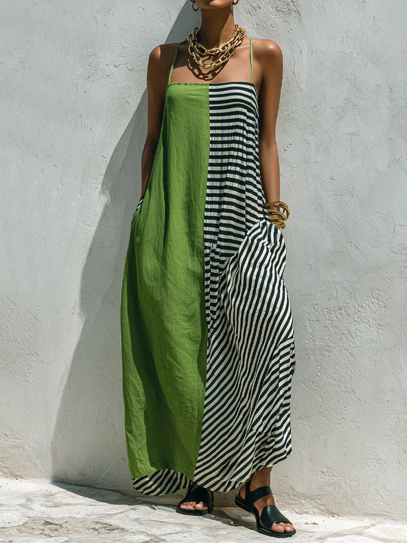 Women's Retro Abstract Geometric Print Spaghetti-strap Maxi Dress