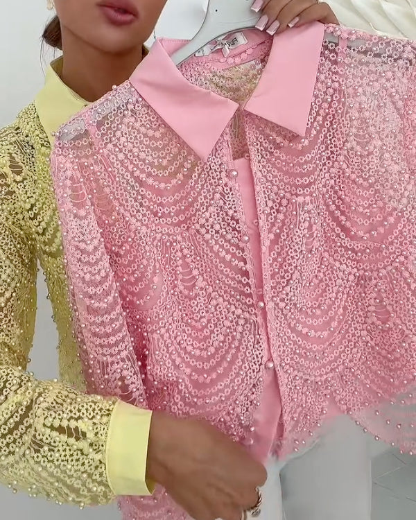 Beaded Lace Cropped Blouse