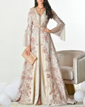 Women's V Neck Embroidered Mesh Kaftan Dress