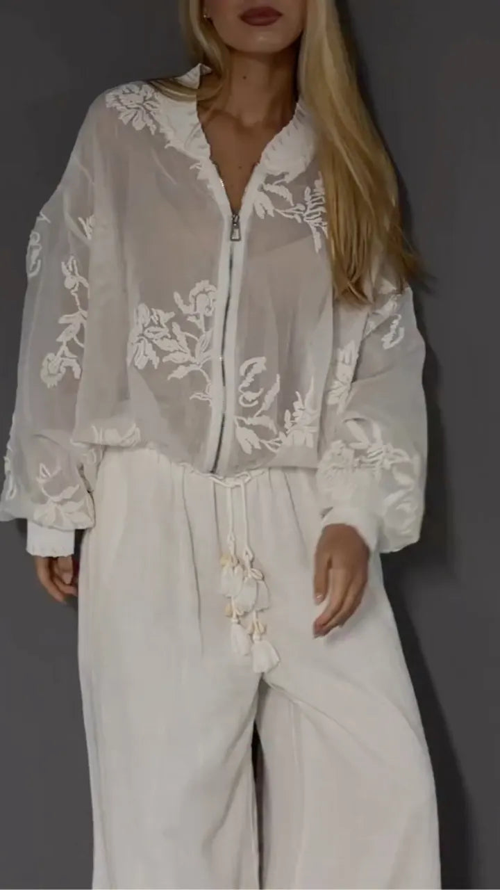 White Boho Embroidered 2‑Piece Set