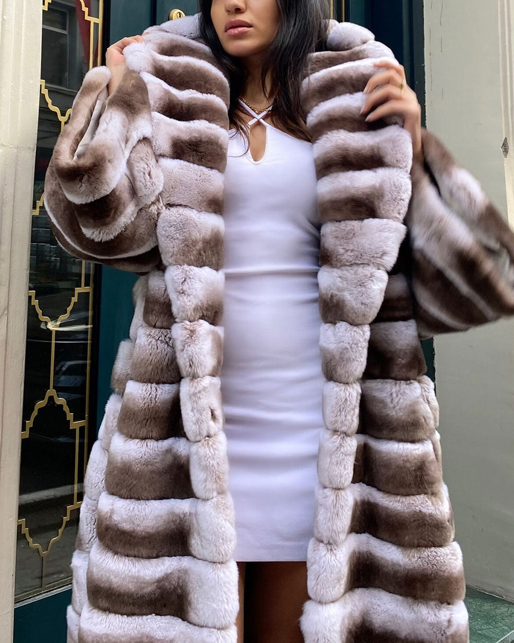Top Quality Rex Rabbit Fur Long Big Collar Women's Premium