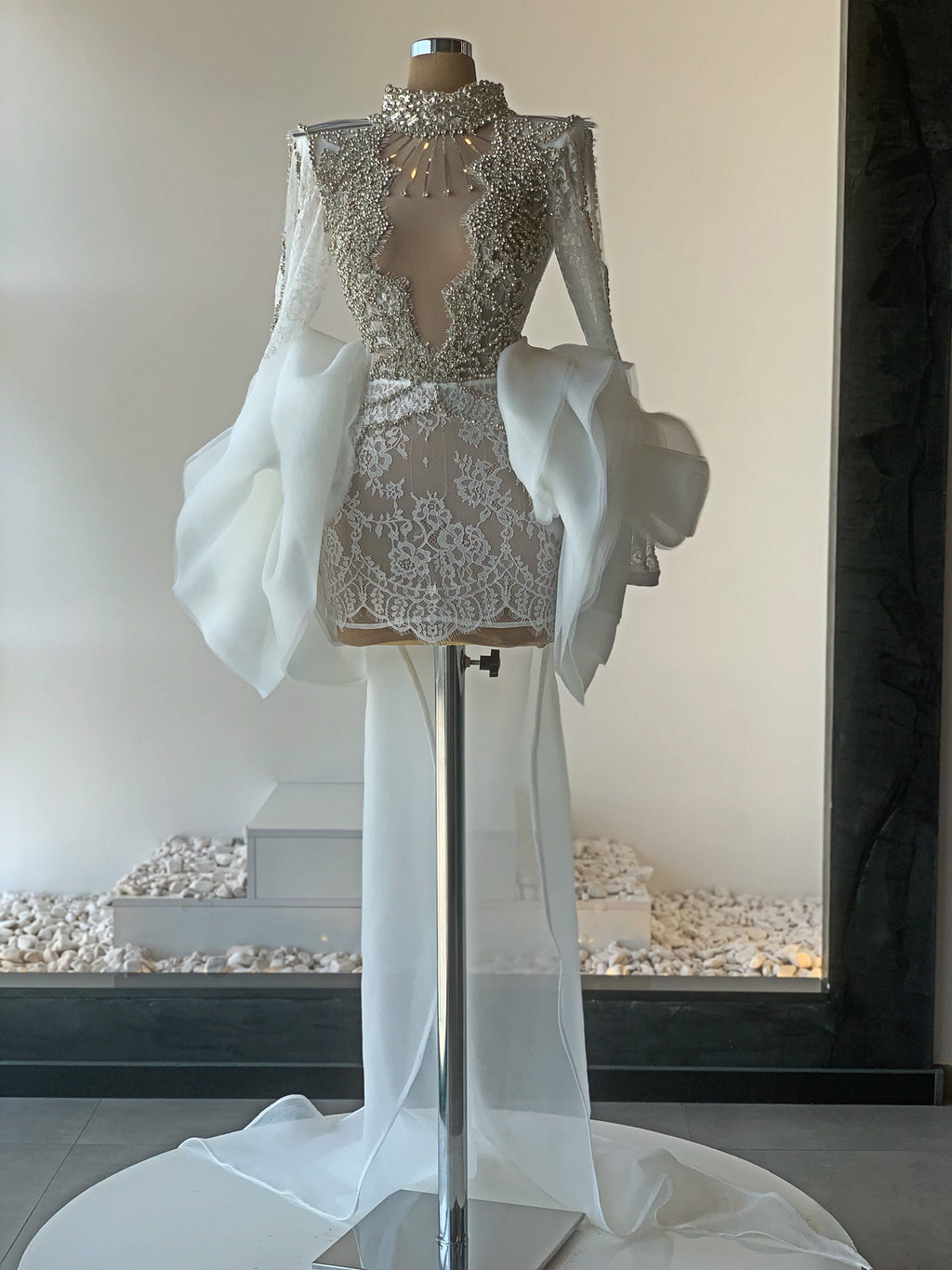 White Lace Embellished Dress