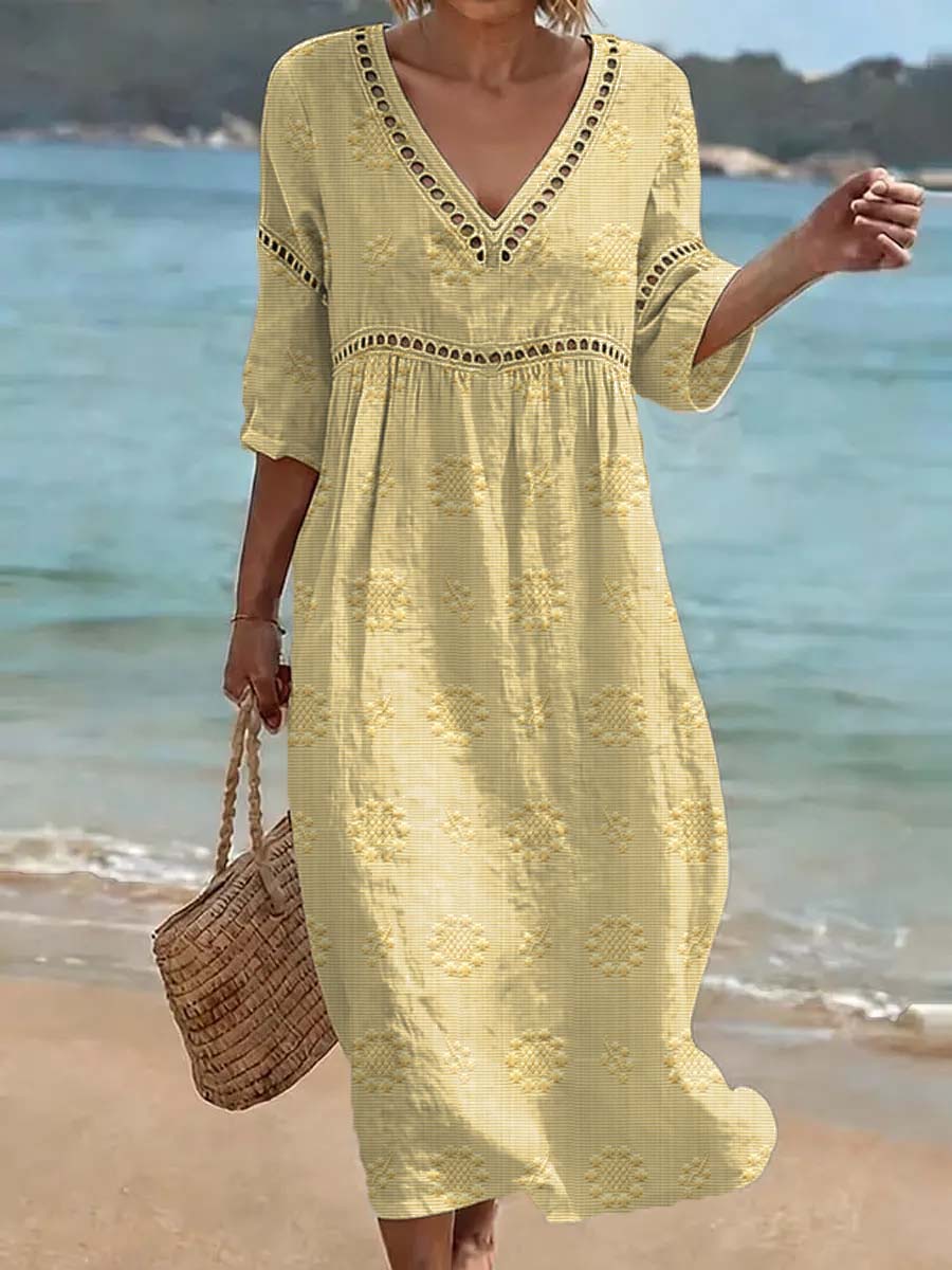 Women's Floral Art Print Casual Cotton Linen Dress