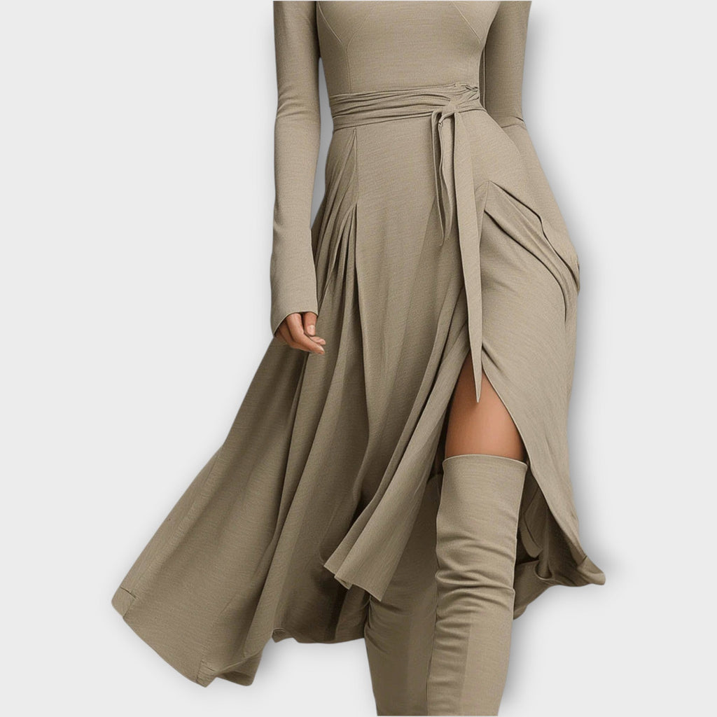 Elegant Turtleneck Wrap Maxi Dress