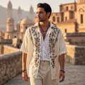 Men's Boho Floral Casual Linen Short Sleeve Shirt