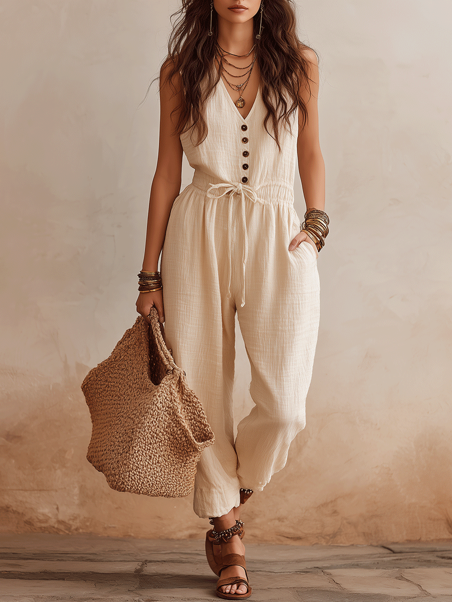 Effortlessly Chic Buttoned Linen Jumpsuit