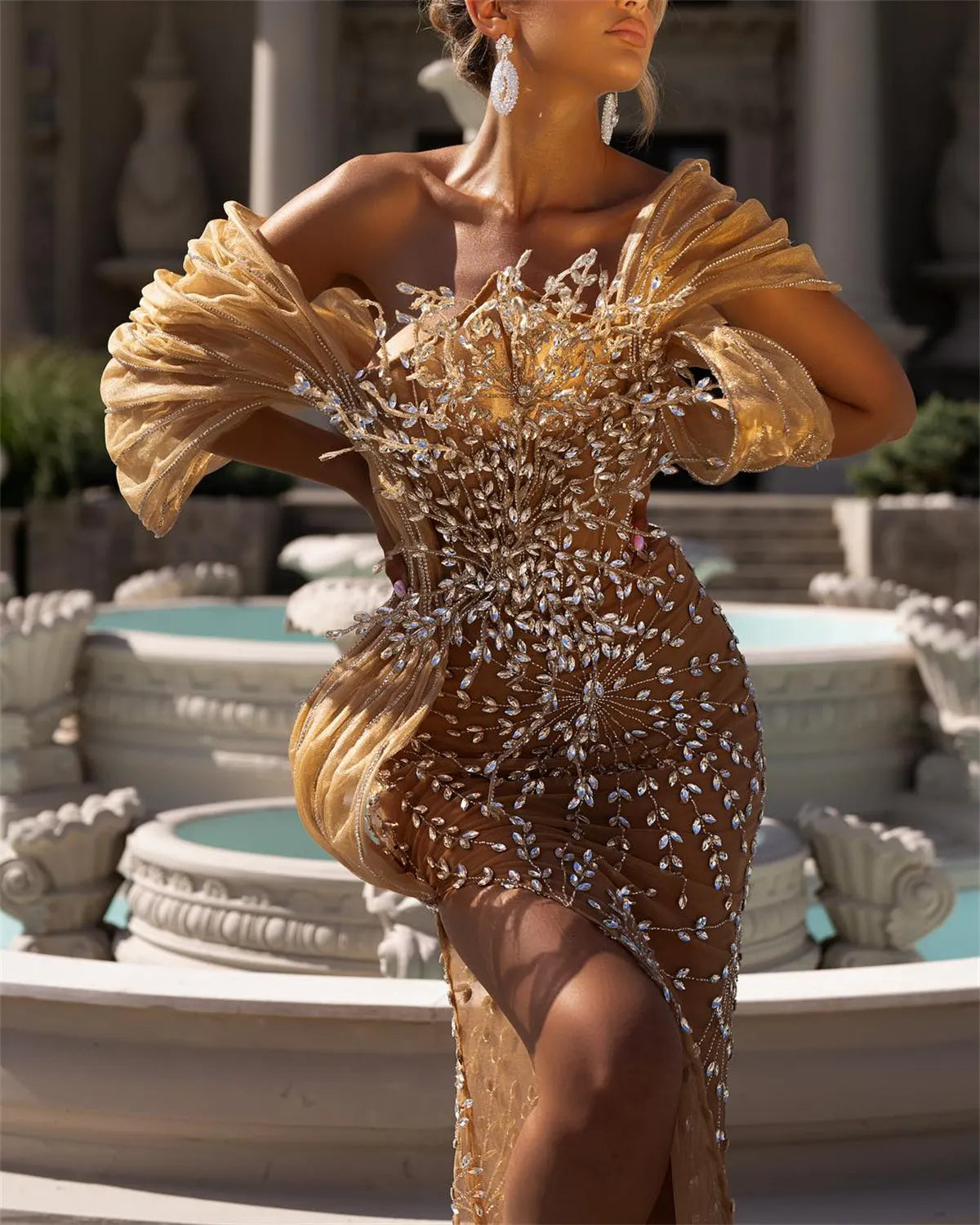 Women's Slit Sequin Embroidery Evening Dress