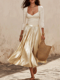 Effortless Coastal Elegance Cream Ruched Top & Pleated Skirt Set
