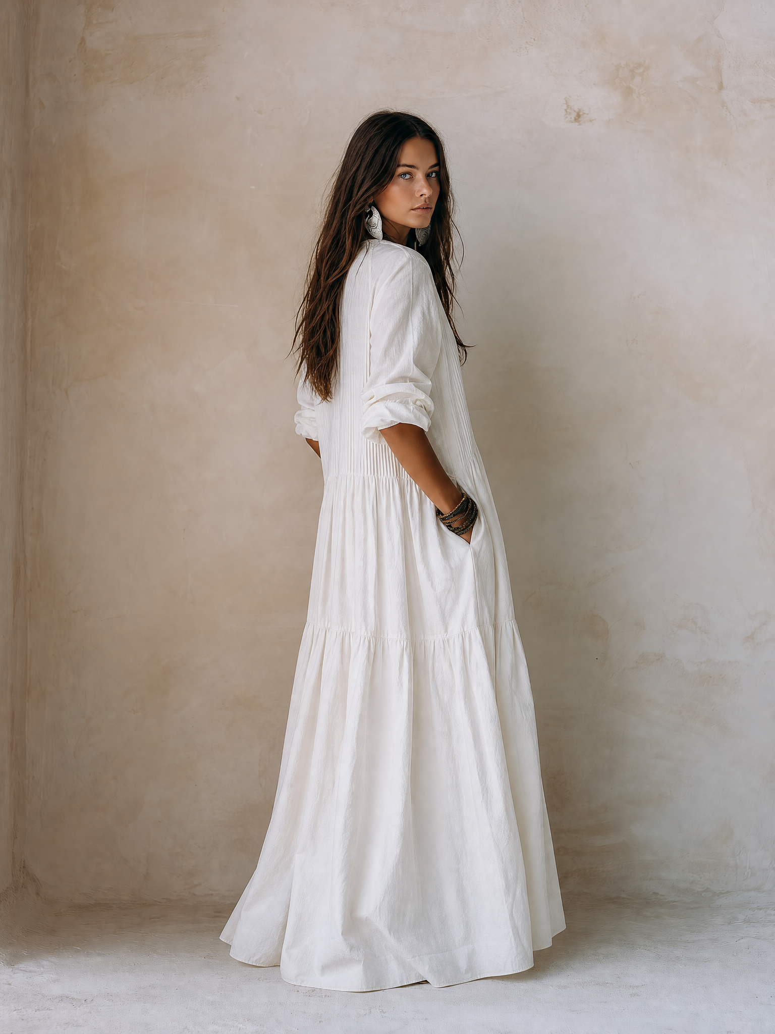 Coastal Chic Soft Cotton Oversized Off-White Smock Maxi Dress