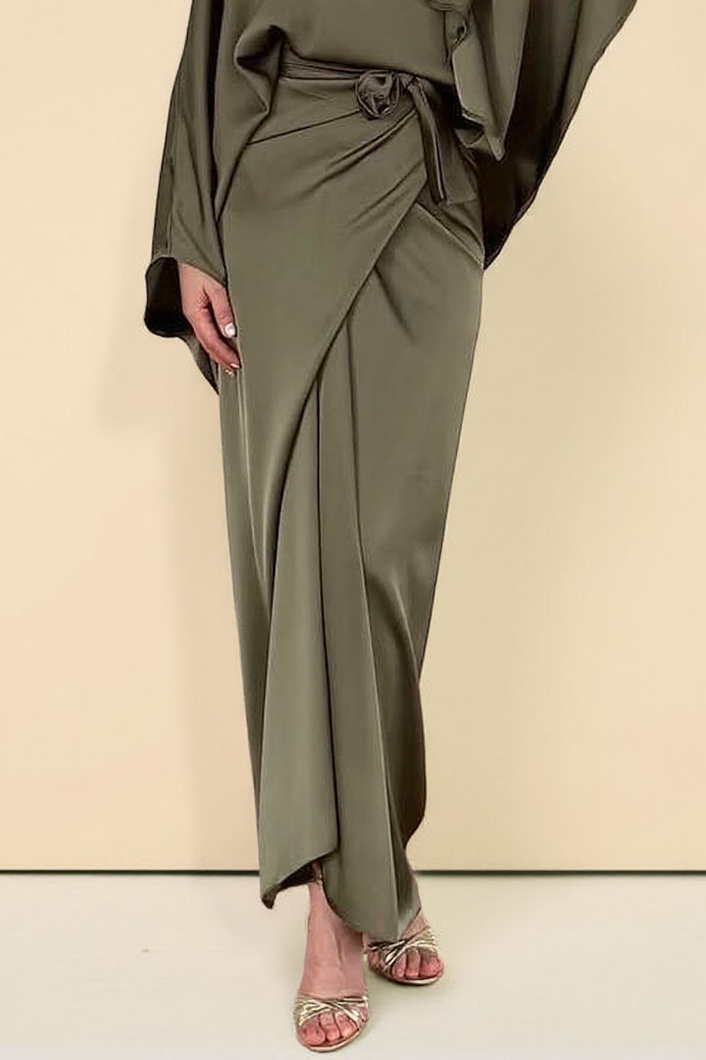 Minimalist Loose Shirt And Lace-up Skirt Suit-Skirt