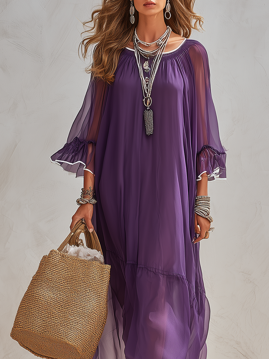 Bohemian Style Purple Chiffon Maxi Dress