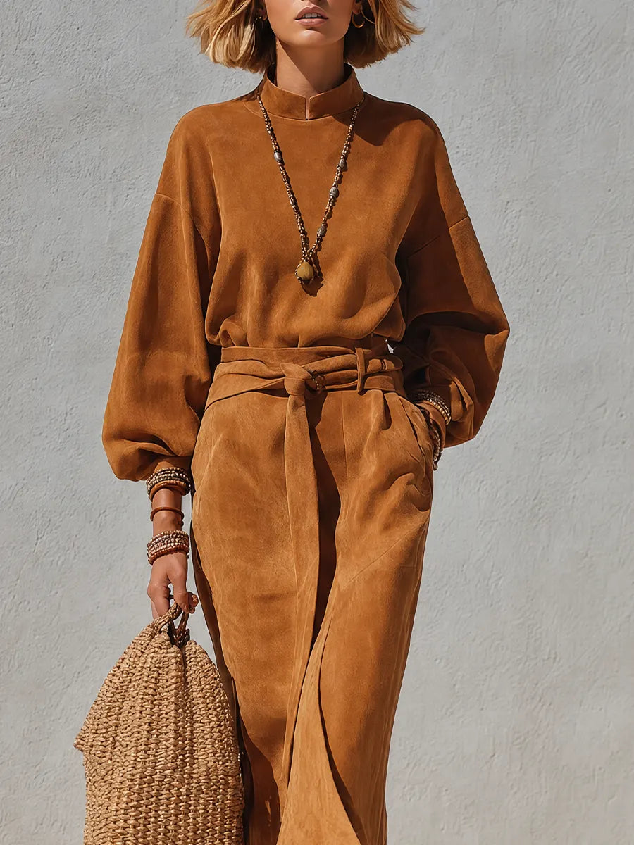 Effortless Chic Caramel Brown Co-Ord Skirt Set