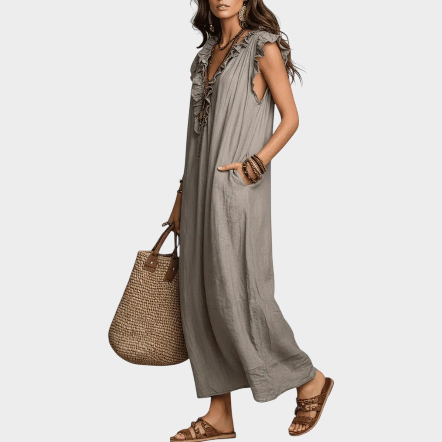Ruffle Detail Relaxed Maxi Dress