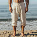 Men's Casual Striped Cotton And Linen Pocket Casual Pants