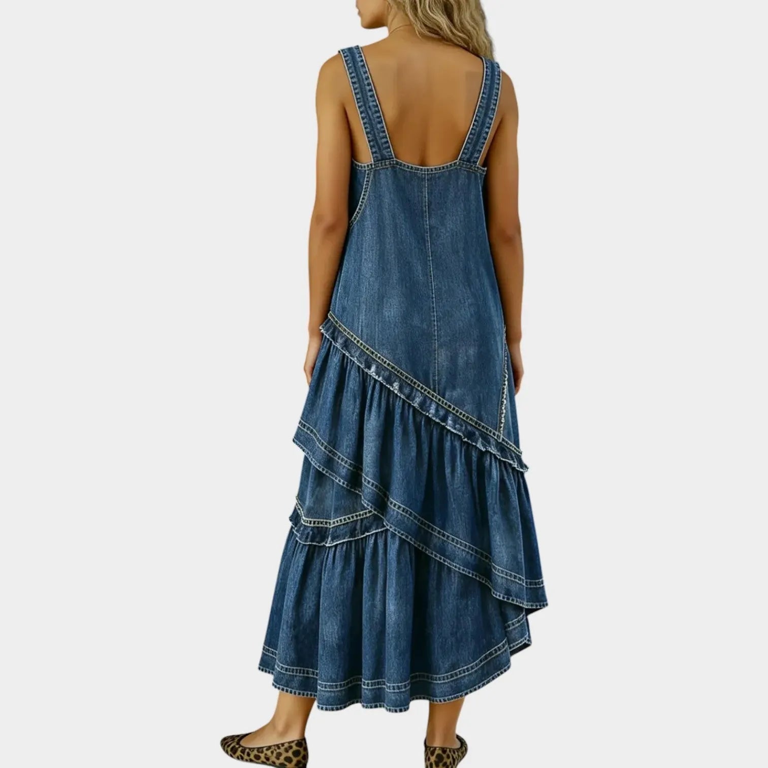 Vintage Denim Layered Maxi Dress