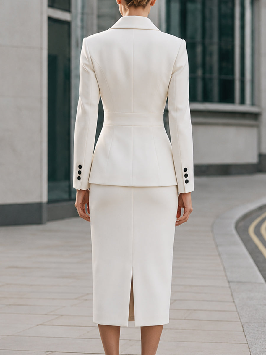 Asymmetric Blazer Jacket And Midi Skirt Set