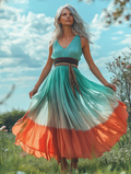 Summer vacation fashion elegant contrast color dress d982