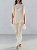 Resort Sheer Kaftan Top With Flowing Wide Leg Trousers Set