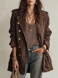 Utility Chic Cotton-Twill Double-Breasted Belted Chocolate Brown Trench Coat