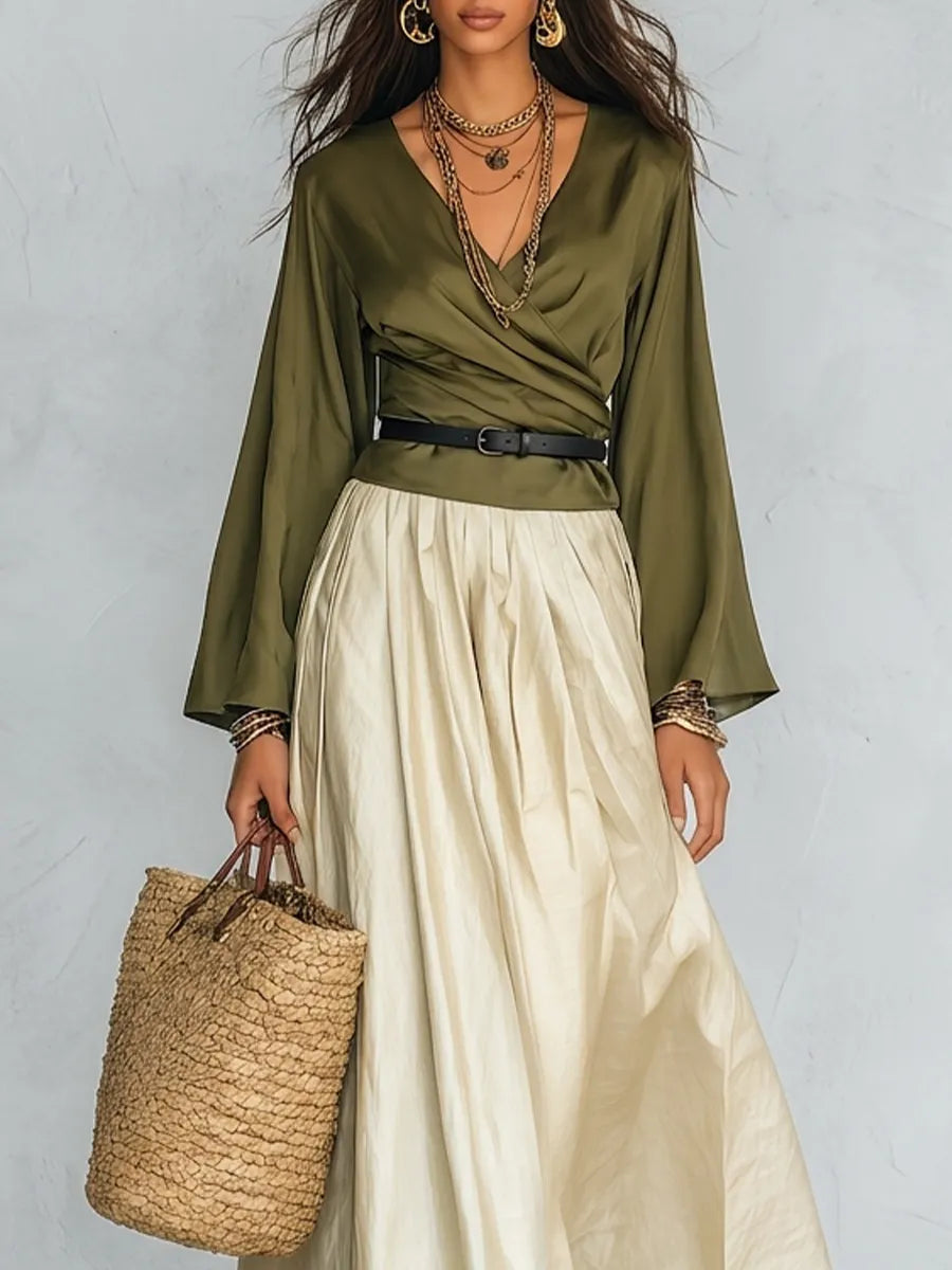 Olive Wrap Bohemian Maxi Set