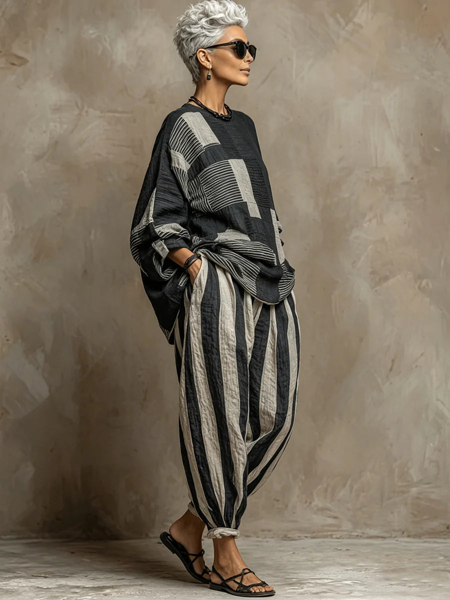 Patchwork Top & Casual Pants Co-Ord Set